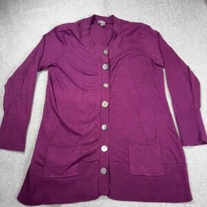 J. Jill Womens Large Purple Silk Blend Longline Button Front Cardigan Sweater L